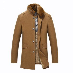 Woolen Coat Fur Collar Woolen Coat  Men's Casual T